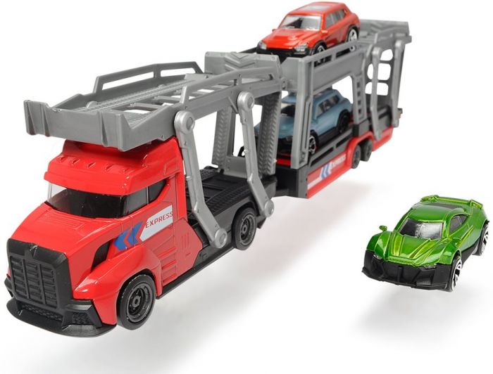 Dickie Toys biltransporter i rød - 3 legetøjsbiler inkluderet