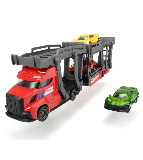 Dickie Toys Biltransport med 3 leksaksbilar i metall - röd