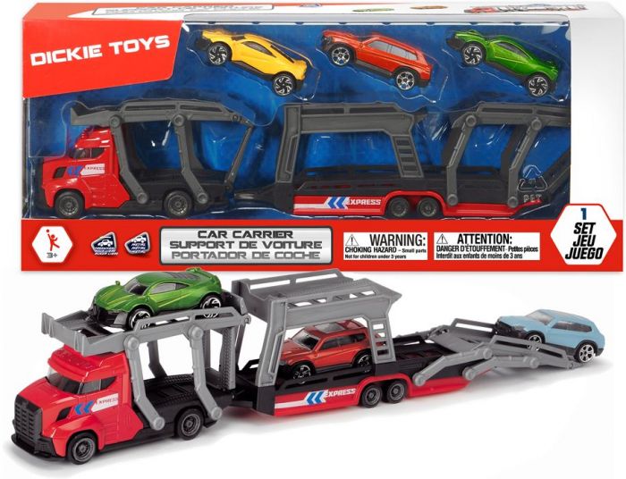 Dickie Toys biltransporter - 3 biler inkludert - rød