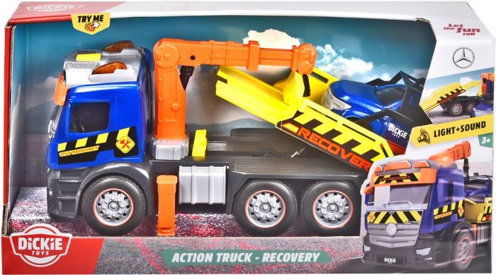 Dickie Toys Action Truck - Mercedes bärgningsbil med rörlig kranarm, ljud och varningsljus