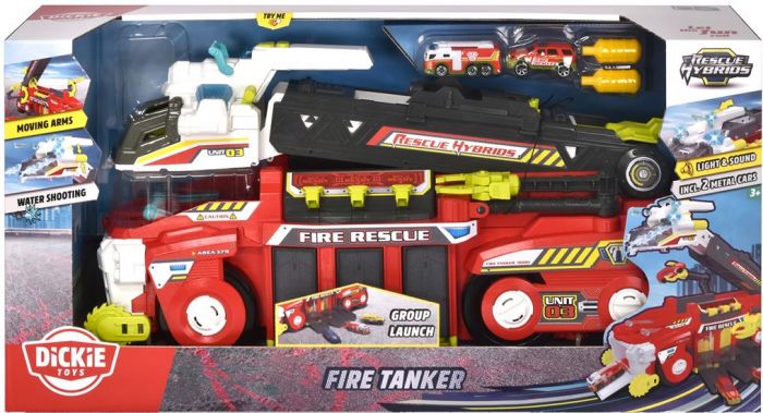 Dickie Toys Fire Tanker brannbil som kan skyte vann - med lys og lyd - 2 metallbiler inkludert