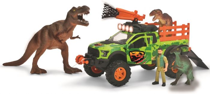 Dickie Toys Dino Hunter lekesett - Ford Jeep med lys og lyd - 3 dinosaurer og figur