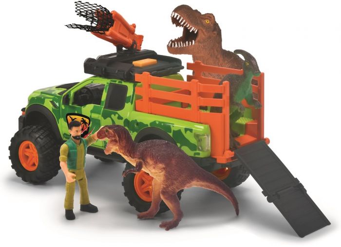 Dickie Toys Dino Hunter lekset - Ford jeep med ljud och ljus, 3 dinosaurer och figur