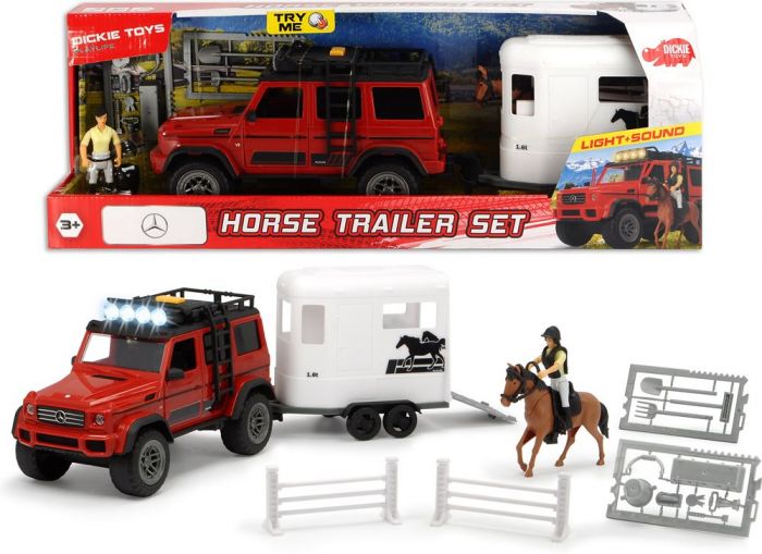 Dickie Toys terrängbil med hästvagn och ryttare - lekset med fordon, figur, häst och tillbehör - 18 delar
