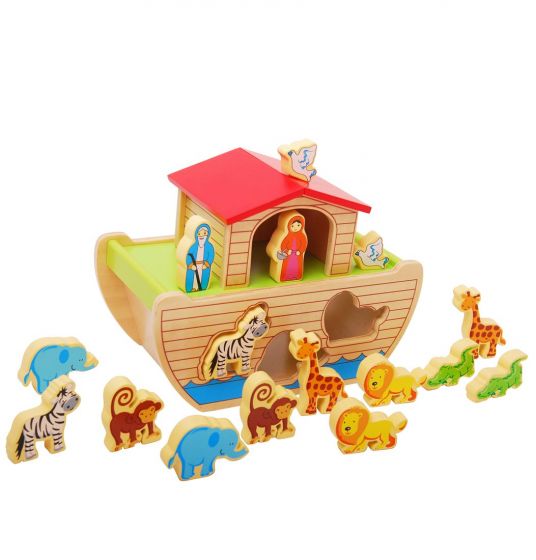 EduFun Noahs ark legetøjsbåd i træ med figurer og dyr - 17 dele