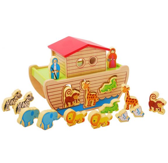 EduFun Noahs Ark lekebåt i tre med figurer og dyr - 17 deler