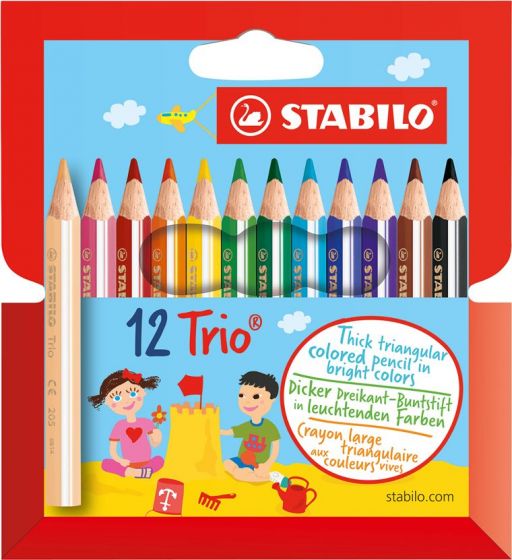 Stabilo Trio Thick Short fargeblyanter - ergonomisk trekantet design - 12 stk