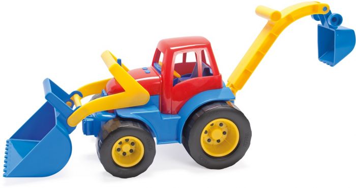Dantoy Traktor med frontlaster og gravearm - 31 cm