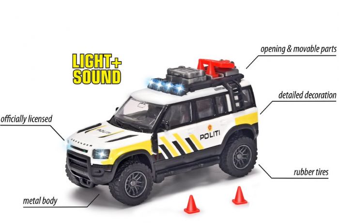 Majorette Land Rover polisbil med ljus och ljud - norsk