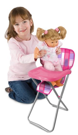 Hopfällbar matstol för stora babydockor - rosa