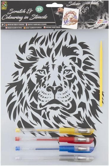 Grafix Skrapa och färglägg med skrapbilder - 2 st A4 med motiv, skrapverktyg och 4 färgpennor