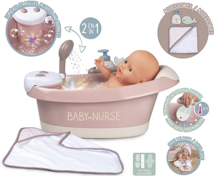 Smoby Baby Nurse badekar med lys til dukke op til 42 cm