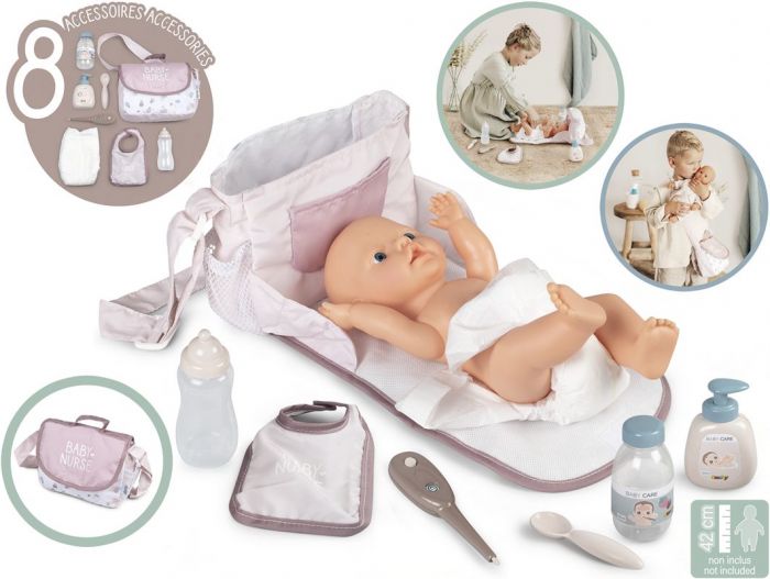 Smoby Baby Nurse stellebag til dukke med 7 tilbehør - passer dukke opptil 42 cm