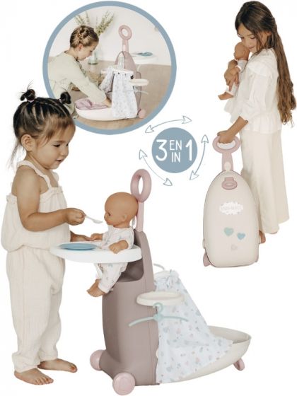 Smoby Baby Nurse 3i1 skötväska med dockstol och docksäng - passar docka upp till 42 cm