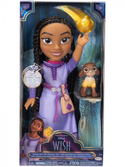 Disney Wish Asha stor dukke der synger - med Valentino og Star figurer - 38 cm