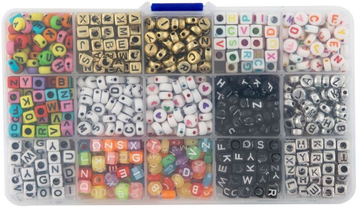 Grafix ABC perler i oppbevaringsboks - 15 forskjellige typer smykkeperler