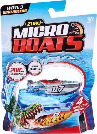 Zuru Micro Boats wave 3 Dino Racers - motoriseret båd som aktiveres i vand - sølvgrå