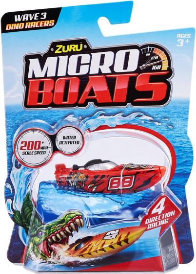 Zuru Micro Boats wave 3 Dino Racers - motorisert båt som aktiveres i vann - rød
