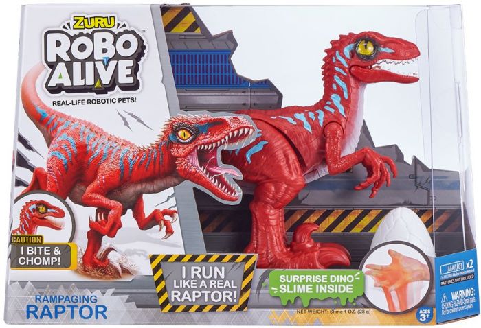 Zuru Robo Alive Raptor med slime - interaktiv dinosaurie som biter och springer - röd