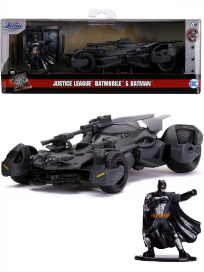 DC Comics Batman Justice League Batmobile bil med figur i metal - 12,5 cm