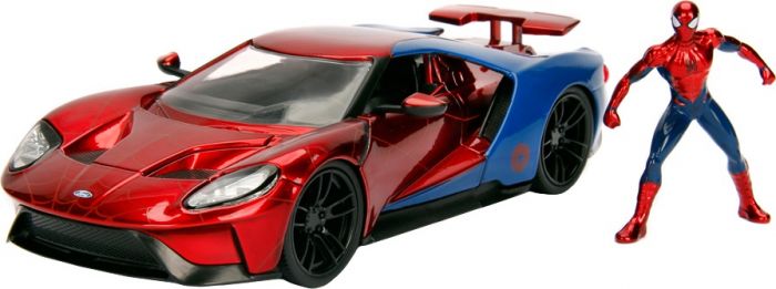 SpiderMan 2017 Ford GT die cast metallbil og actionfigur i metall - 18 cm