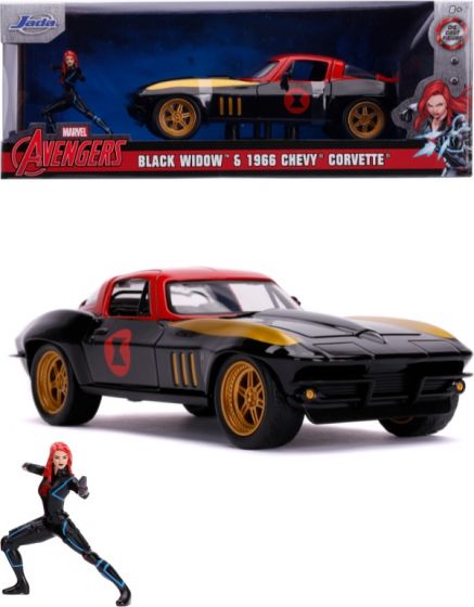 Avengers Black Widow leksaksbil - Chevy 1966 med figur - 17,5 cm lång