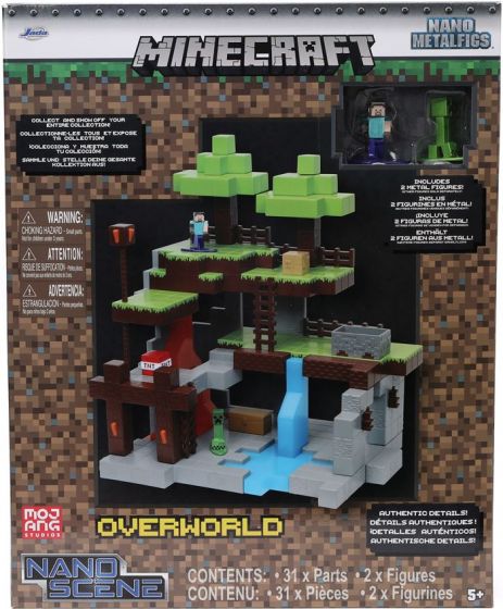 Minecraft Die-cast Nano Scene Overworld med 2 figurer