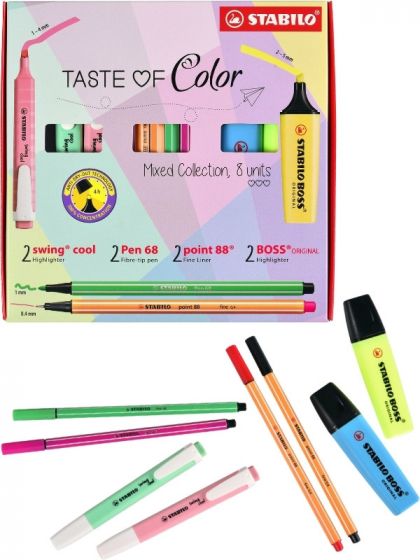 Stabilo Taste of Color paket med tuschpennor, fineliners och överstrykningspennor - 8 st