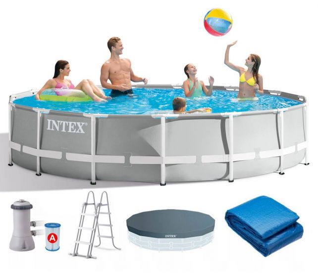 Intex Prism Frame Pools - rund rambassäng med filterpump - 457 cm X 107 cm - komplett paket