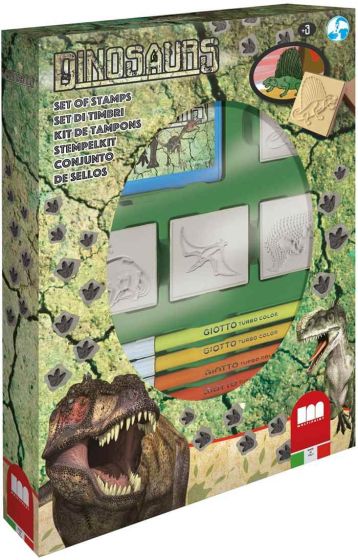 Multiprint Dinosaurs Stempelsett - 4 stempler og 7 tusjer