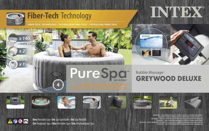 Intex PureSpa Greywood Deluxe - uppblåsbar bubbelpool för 4 personer - med kontrollpanel - 795 liter