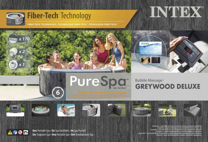 Intex PureSpa Greywood Deluxe - oppusteligt boblebad til 6 personer - med touch panel - 1098 liter