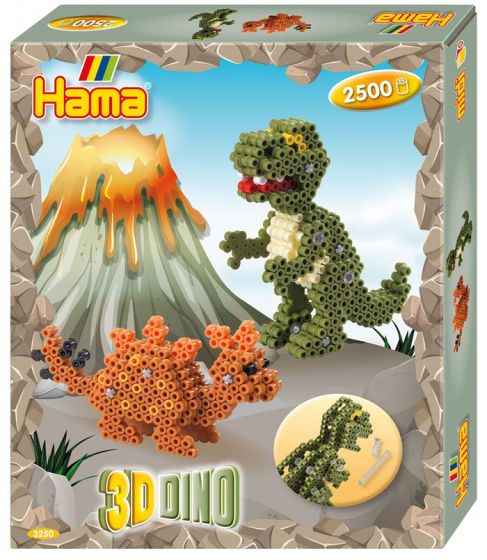 Hama Midi 3D dinosaurier - box med pärlor och pärlplatta - 2500 Midi pärlor