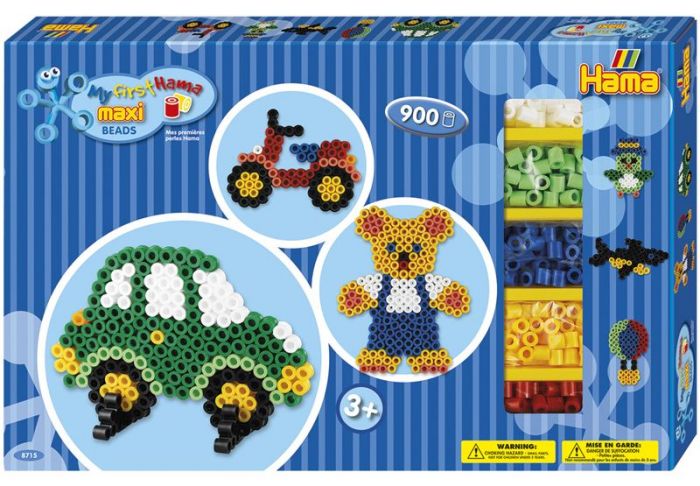 Hama Maxi nallebjörn och bil - förpackning med pärlor och pärlplattor - 900 Maxi pärlor