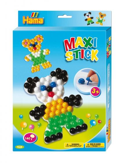 Hama Maxi Stick - stiftpärlor och nallebjörn-pärlplatta - 140 stiftpärlor