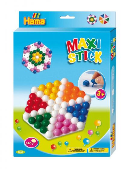 Hama Maxi Stick - stiftperler og sekskantet perlebrett - 140 stiftperler
