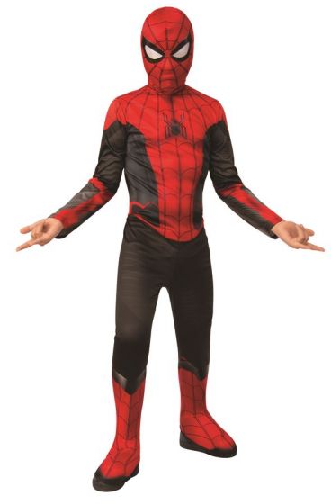 SpiderMan No Way Home Classic maskeradkläder - large - 7-8 år - röd och svart heldräkt med skoöverdrag och mask