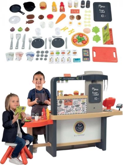 Smoby Chef Corner elektronisk restaurang med kassa och 70 tillbehör och leksaksmat