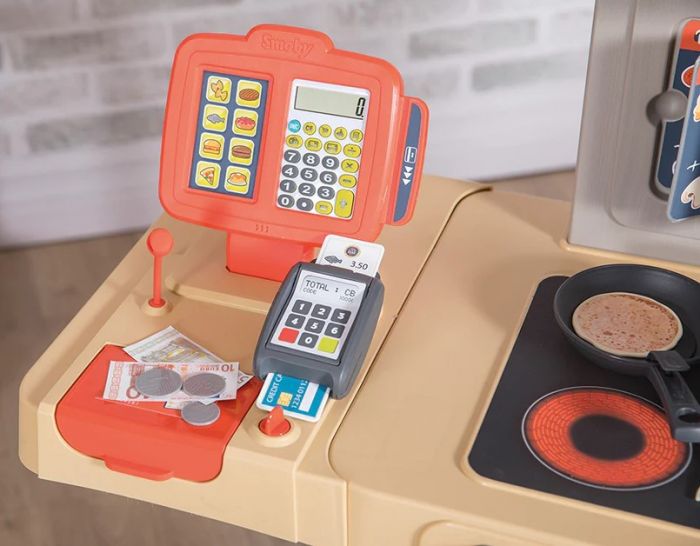 Smoby Chef Corner elektronisk restaurang med kassa och 70 tillbehör och leksaksmat