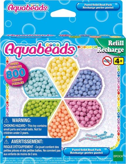Aquabeads Pastel Solid Bead refill-sett med 800 vannperler i 6 forskjellige pastell-farger
