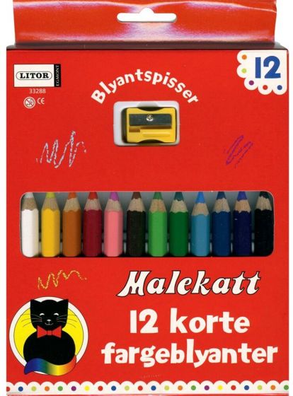 Malekatt korte fargeblyanter med blyantspisser