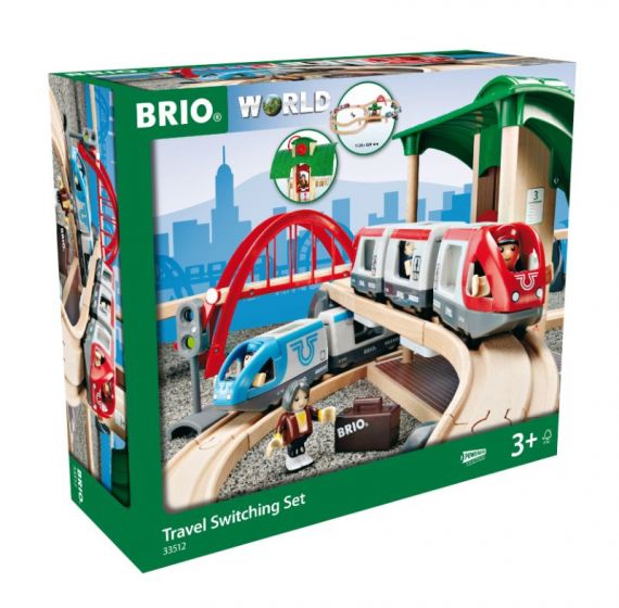 BRIO World Travel Switching Set 33512 - togbane med 2 lokomotiv og 5 figurer