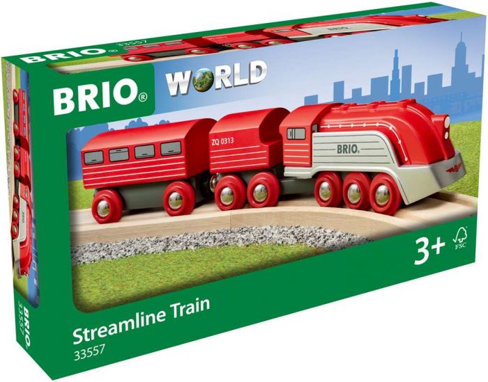 BRIO Strømlinje tog - lokomotiv med 2 vogner 33557