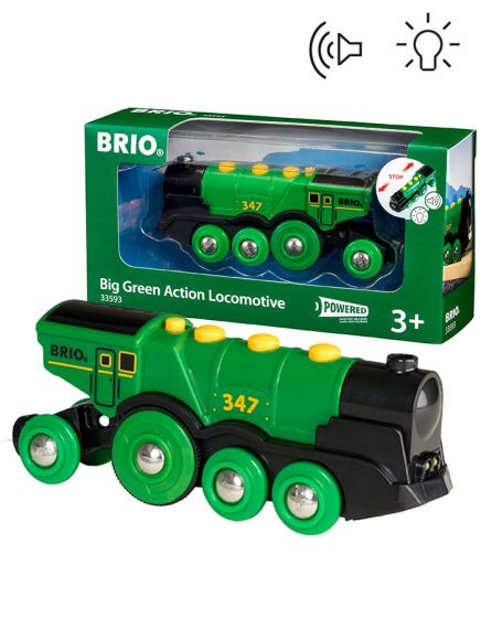 BRIO World Stort grønt lokomotiv 33593 - batteridrevet med lys og lyd