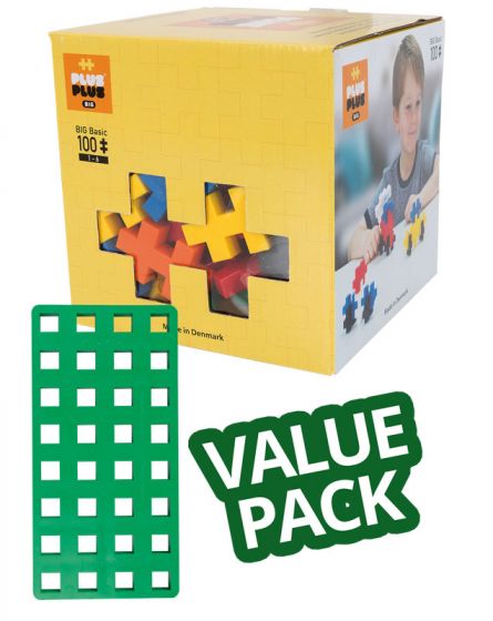 Plus Plus BIG Basic Value Pack - byggesett med 100 brikker og byggeplate