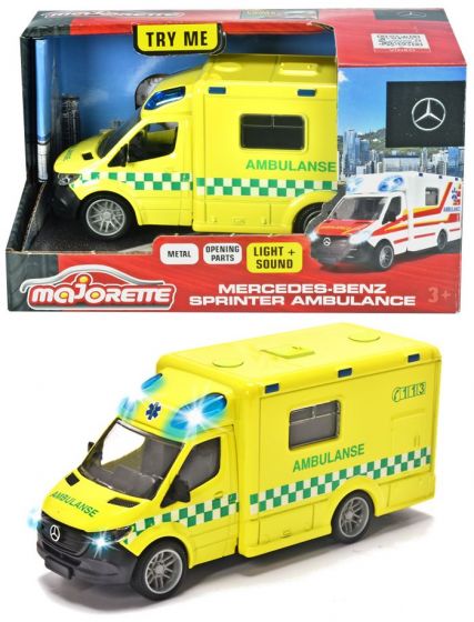 Majorette Mercedes-Benz Sprinter ambulanse med lys og lyd - norsk design