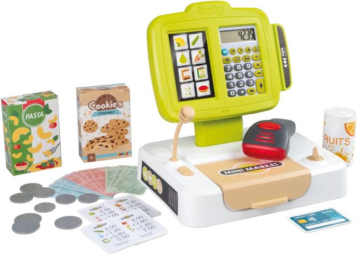 Smoby Elektronisk kassaapparat med scanner och miniräknare - lekpengar och tillbehör ingår