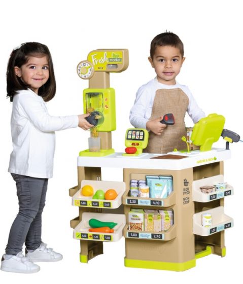 Smoby Fresh Market leksaksbutik med varukorg och massor av tillbehör