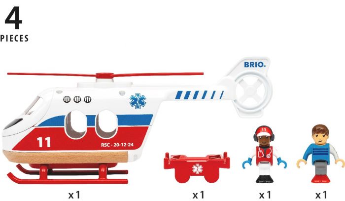 BRIO World räddningshelikopter 36022 - helikopter med två figurer och bår