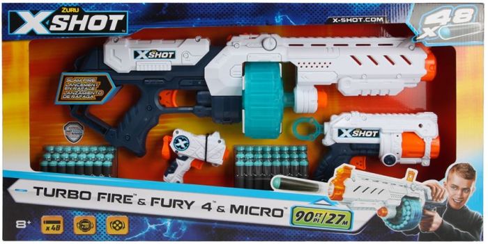 Zuru X-Shot Combo Turbo Fire, Fury 4 og Micro - 3 blastere og 48 darts